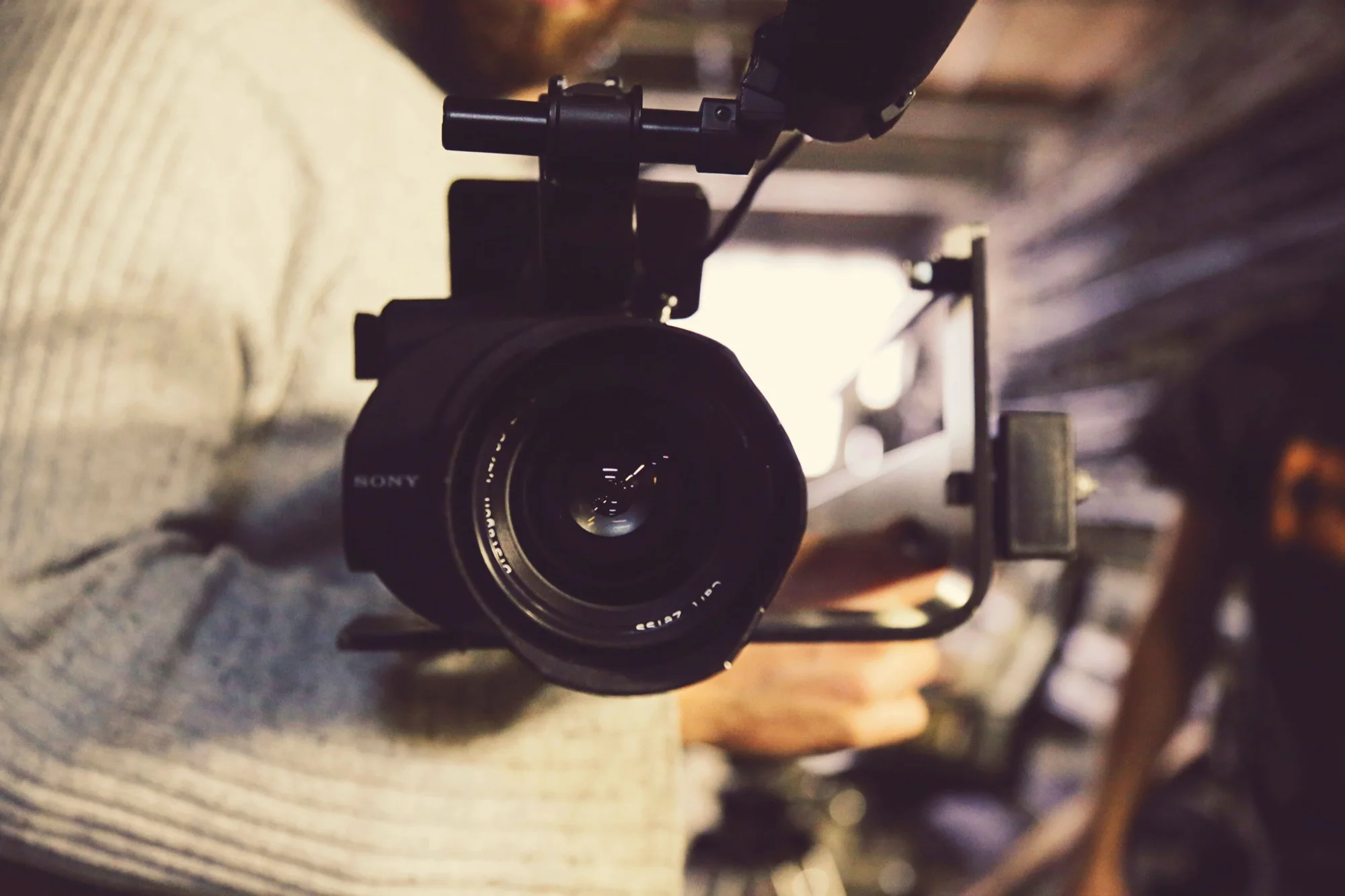 A cinema camera ready to record a conversation